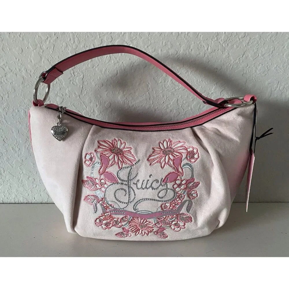 Juicy Couture Juicy In Bloom Hobo Shoulder Bag Purse Powder Blush‎ Pink Floral